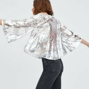 Zara Silver Sequin Swing Top - M (NWT)